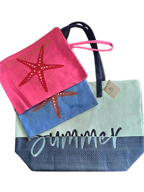 Summer Beach Tote Bag with 2 Starfish Bikini Swim Wet Bags